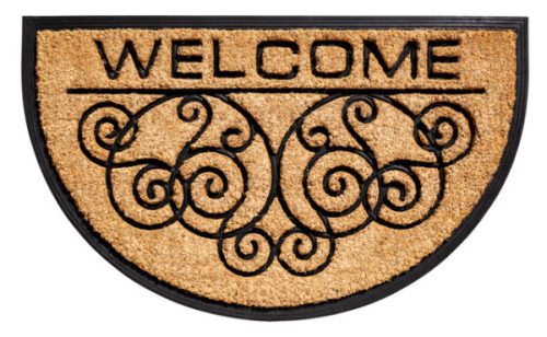 Lábtörlő, kókusz+gumi, strapabíró "Bombay-Welcome" 45x75cm félkör 