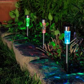   Leszúrható, napelemes kerti lámpa, ezüst, váltakozó színű LED (5,5 x 31 cm)