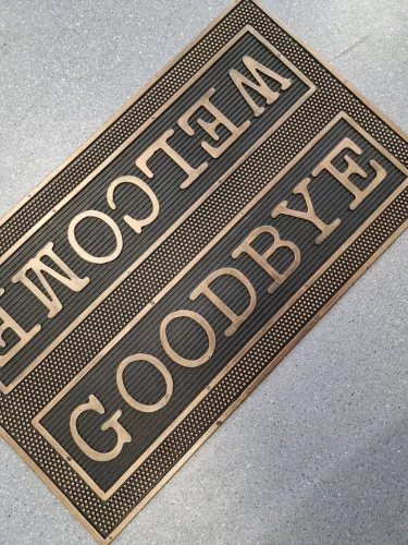 Modern gumi lábtörlő "Diamo-Welcome-Goodbye", 45x75cm