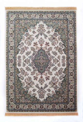 BABILON viszkóz szőnyeg, klasszikus, rojtos, vékony, bézs-zöld, 67x105