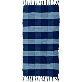 Rongyszőnyeg, kék, kockás, pamut, 60x120cm