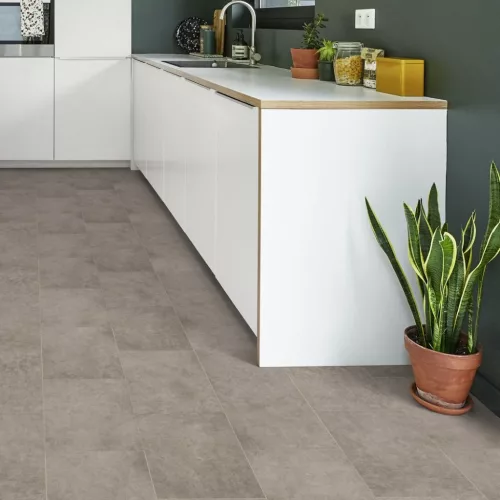 Tekercses vinyl (PVC) filc hátoldallal, "AMALFI" szürke, csempe mintás, 400cm