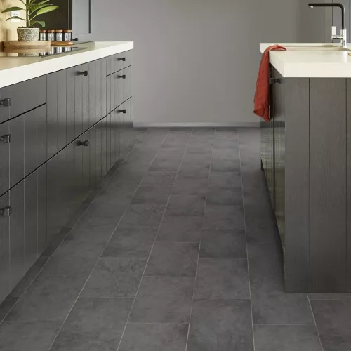 Tekercses vinyl (PVC) filc hátoldallal, "AMALFI" barna-szürke, csempe mintás, 400cm