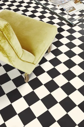 Tekercses vinyl (PVC), "BLACK-WHITE" fekete-fehér csempe mintás, 200cm