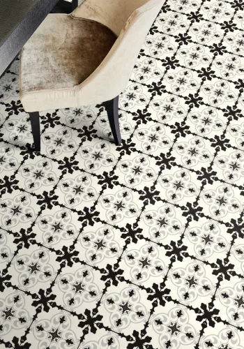 Tekercses vinyl (PVC), "CASTILLO" carbon, vintage-mediterrán, csempe mintás, 400cm