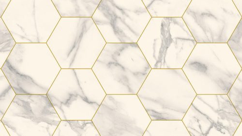 Tekercses vinyl (PVC), "MARBLE BIANCO" gold, modern, hexagon csempe mintás, 400cm
