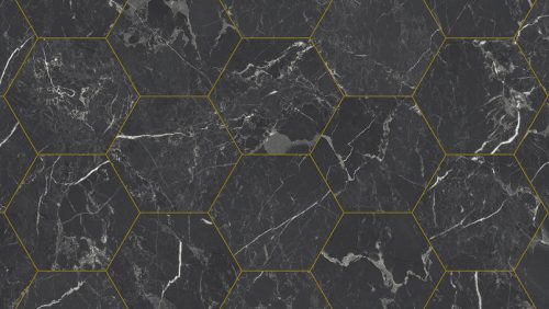 Tekercses vinyl (PVC), "NERO MARQUINE-HEXAGON" gold, modern, csempe mintás, 400cm
