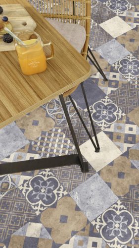 Tekercses vinyl (PVC), "ZARAGOZA" indigo, modern, csempe mintás, 400cm