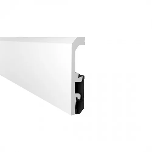 Vízálló műanyag fehér szegőléc kábelcsatornával, "V-1010", 100mm magas, 240cm
